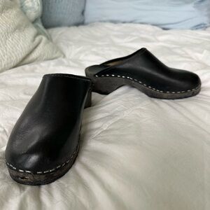 MIA Black Leather Clogs